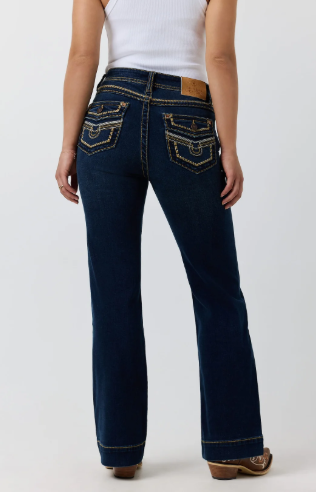Indi Rodeo Saddle Stitch Womens High Rise Wide Bootleg Jean