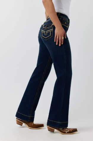 Indi Rodeo Saddle Stitch Womens High Rise Wide Bootleg Jean