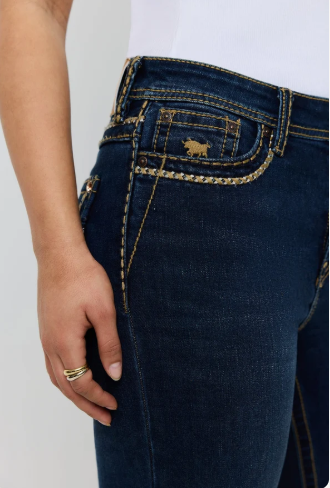Indi Rodeo Saddle Stitch Womens High Rise Wide Bootleg Jean