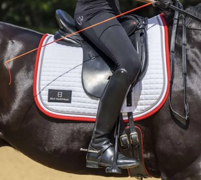 Belle Equestrian Anatomical Leather Girth w Red Trim