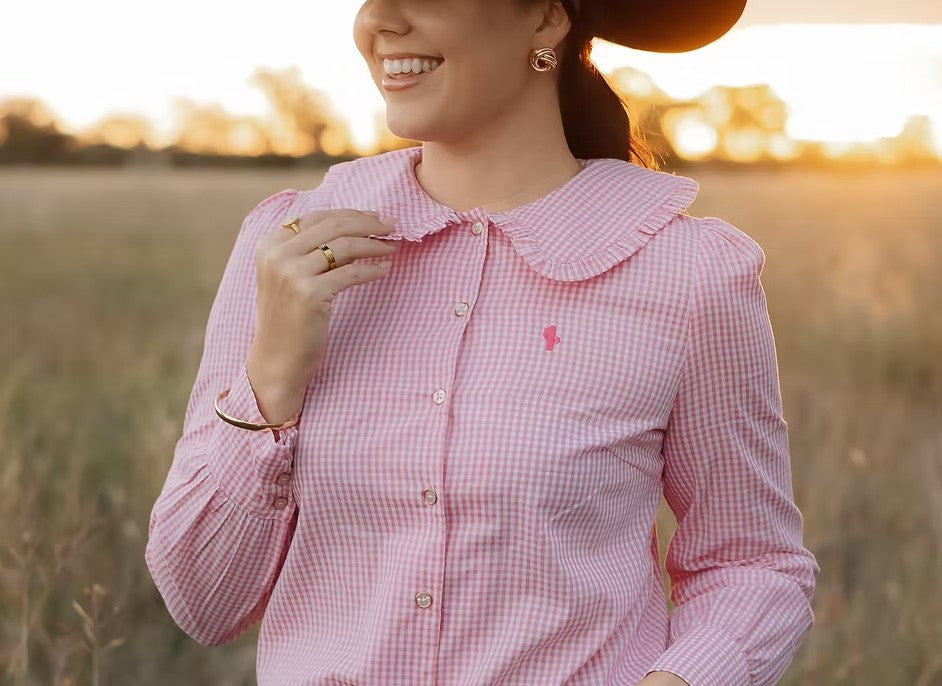 Pink Check Frill Collar