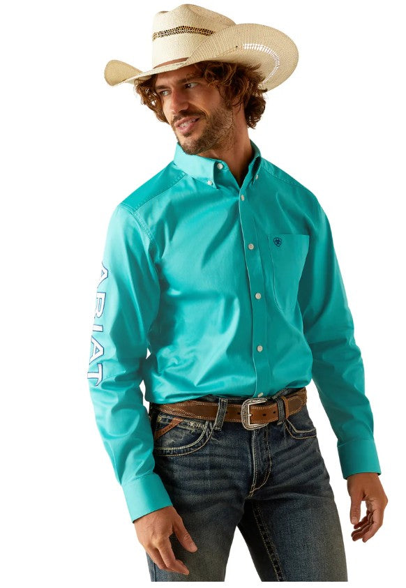 ARIAT MNS TEAM LOGO TWILL FITTED LS SHIRT