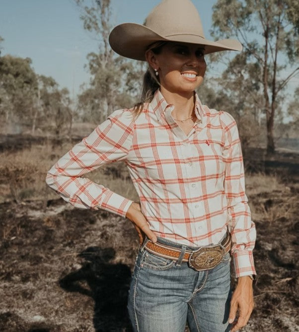 Red Range Check Womens Long Sleeve Cotton Shirt