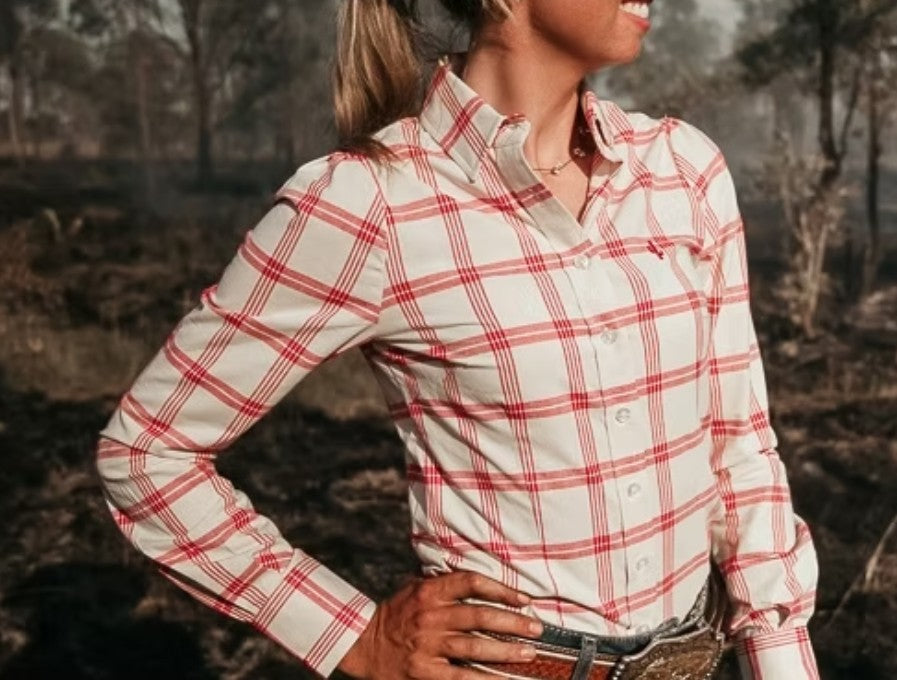 Red Range Check Womens Long Sleeve Cotton Shirt