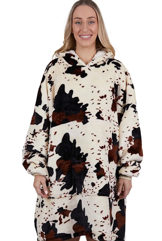 Adults Cow Print Snuggle Hoodie