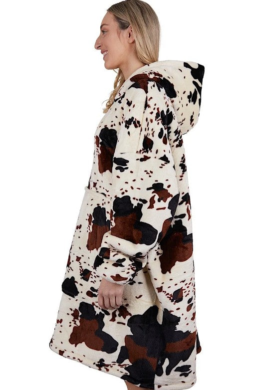 Adults Cow Print Snuggle Hoodie