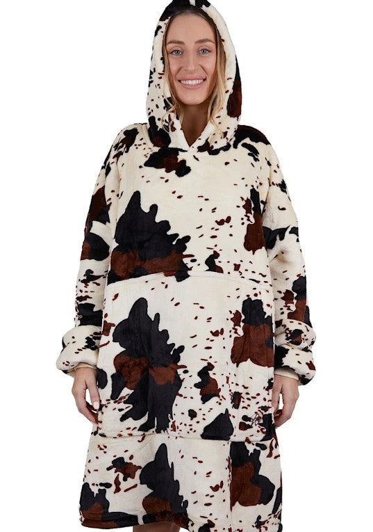 Adults Cow Print Snuggle Hoodie
