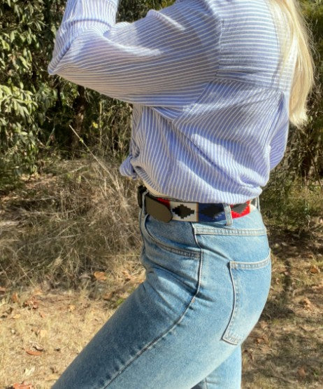 Genuine Leather Polo Belt Navy/Red