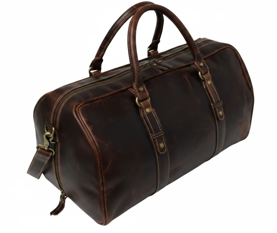 Quality Full Grain Genuine Leather Travel Bag with Adjustable Shoulder Strap