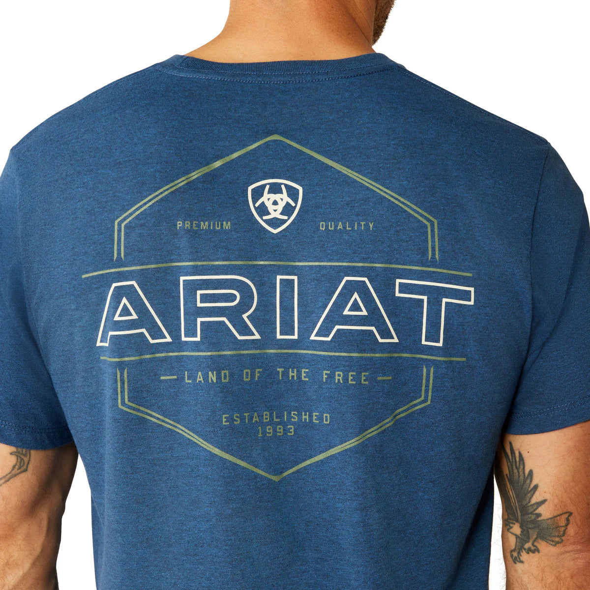 ARIAT MNS LINE FRAME HEX SS TEE DENIM BLACK HEATHER
