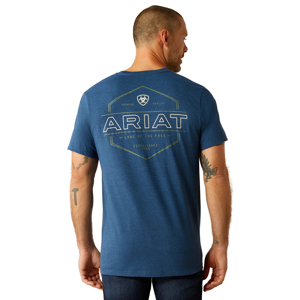 ARIAT MNS LINE FRAME HEX SS TEE DENIM BLACK HEATHER