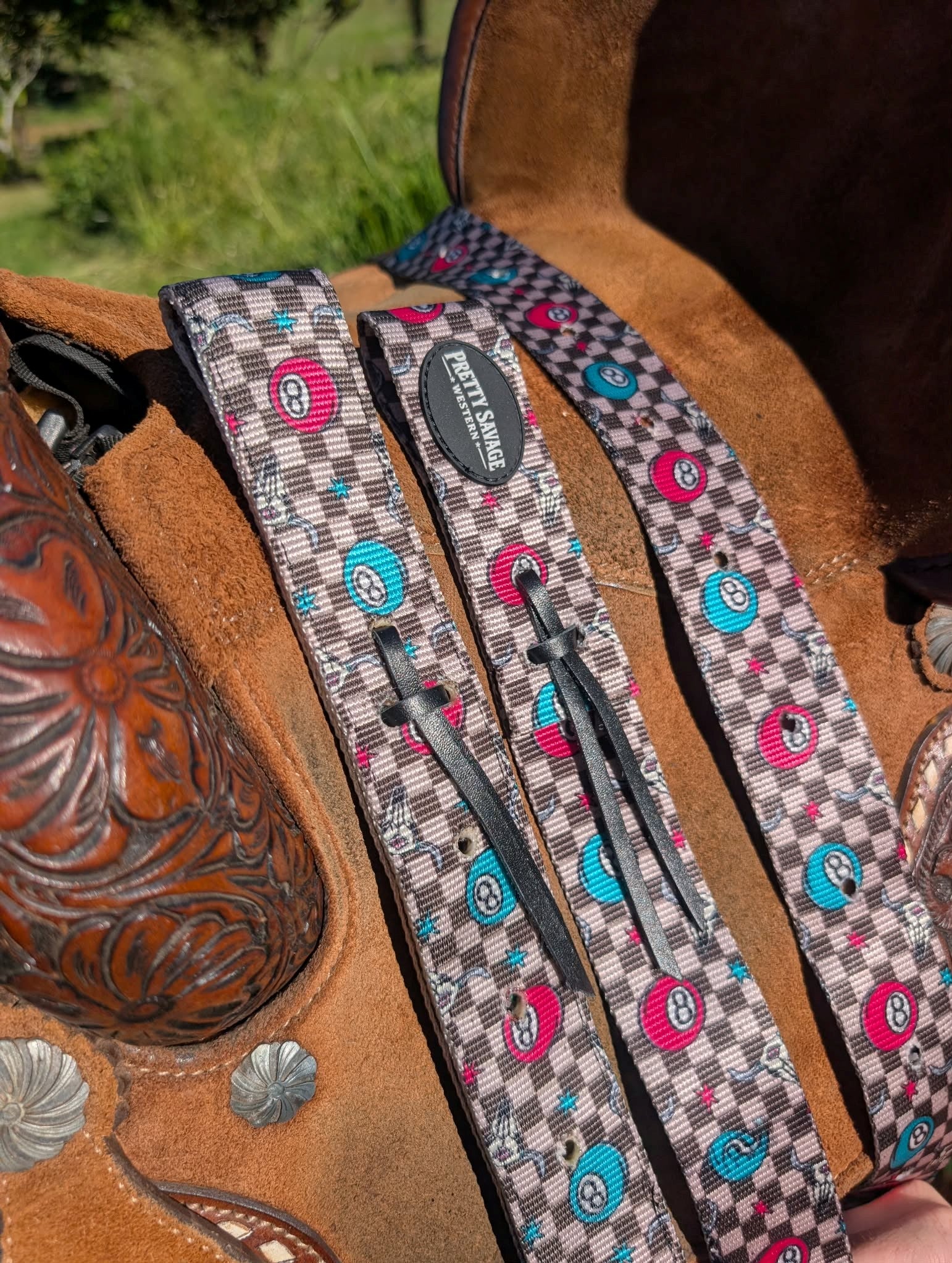 8 Ball Checkered Western Latigo & Off Billet