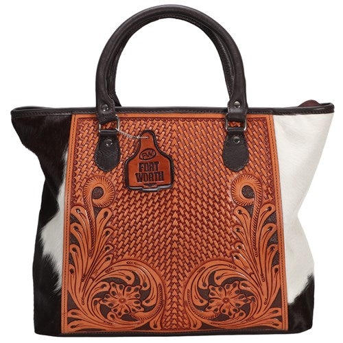 Fort Worth Tooled Handbag w/Cowhide