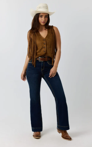 Indi Rodeo Saddle Stitch Womens High Rise Wide Bootleg Jean