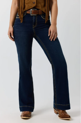 Indi Rodeo Saddle Stitch Womens High Rise Wide Bootleg Jean