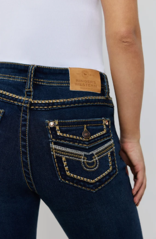 Indi Rodeo Saddle Stitch Womens High Rise Wide Bootleg Jean
