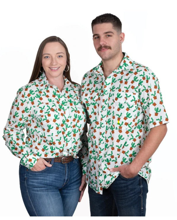 JORDAN FULL BUT WORKSHIRT WHT POTTED CACTUS