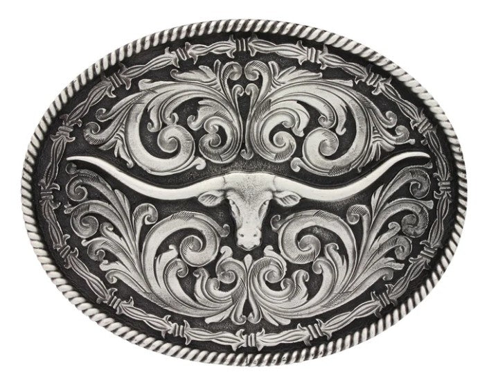 WESTERN BUCKLE - ROPE AND BARBED WIRE LONGHORN