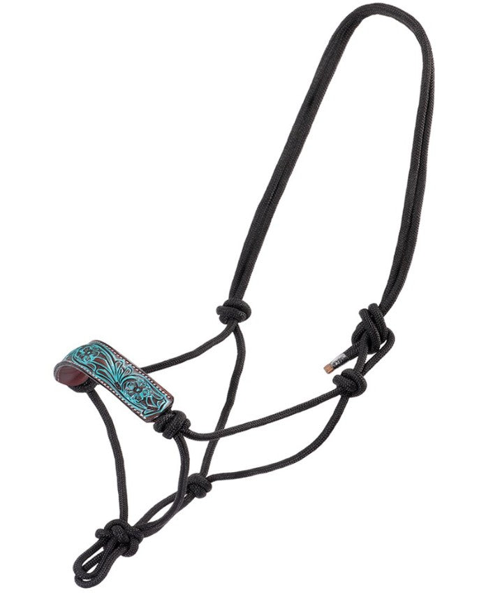 Fort Worth Rope Halter Leather Nose - Turquoise Flower