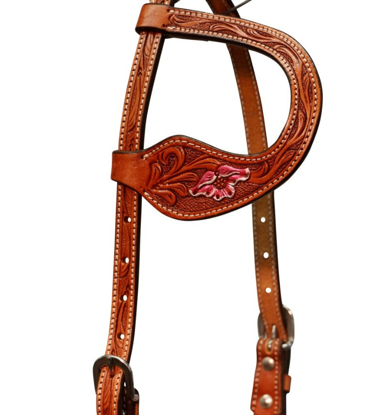 One Ear Headstall Pink Floral