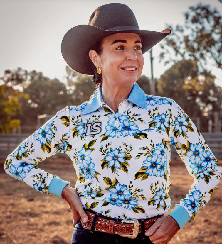 Little Spurs - Blue Flower Sun Protection Shirt