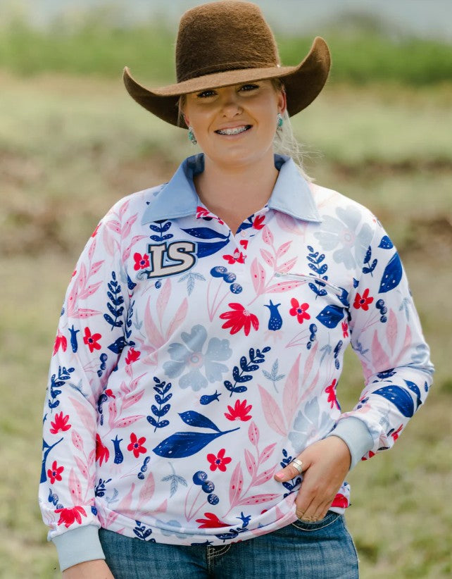 Little Spurs - Blue Floral Sun Protection Shirt