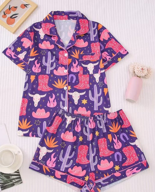 Womens Purple Cowboy PJ
