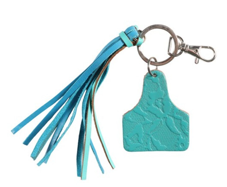 Ear Tag Tassel Key Ring Turquoise