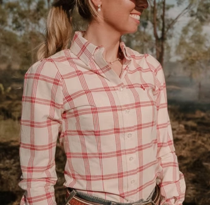 Red Range Check Womens Long Sleeve Cotton Shirt