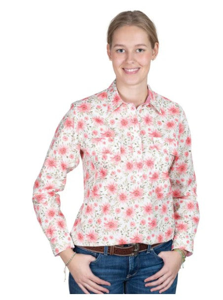 JC WMS JAHNA TRIM HALF BUTTON WORKSHIRT