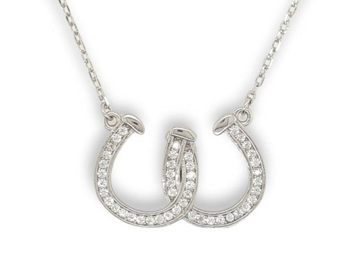 PENDANT S/S &amp; CZ DBL H/SHOE