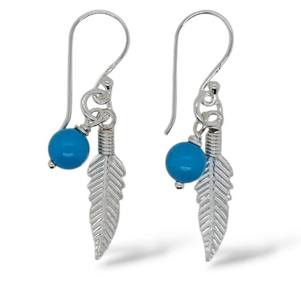 EARRINGS S/S R/TURQ & FEATHER