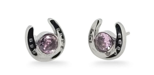 STUDS S/S &amp; PINK CZ HORSE SHOE