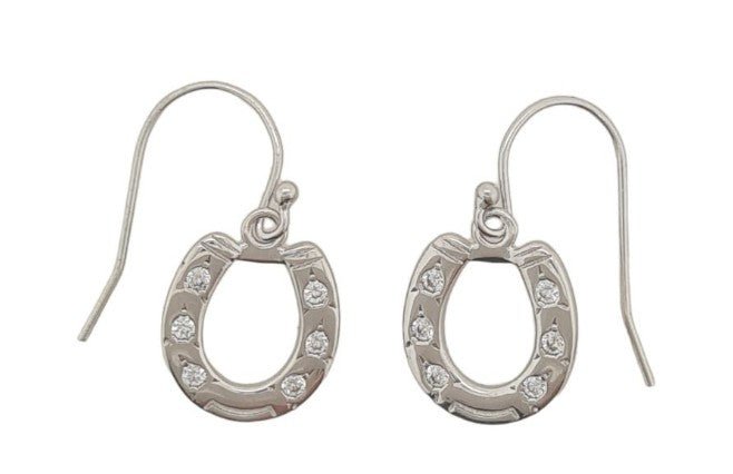 EARRINGS S/S &amp; CZ DROP HORSESH