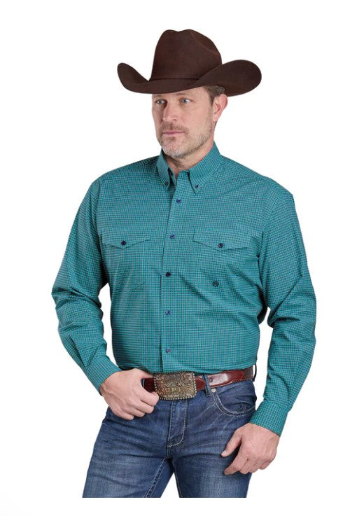 Roper Mens Amarillo Collection LS Shirt Check Green