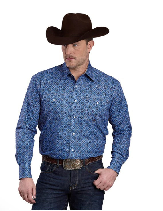 Roper Mens Amarillo Collection LS Shirt Blue