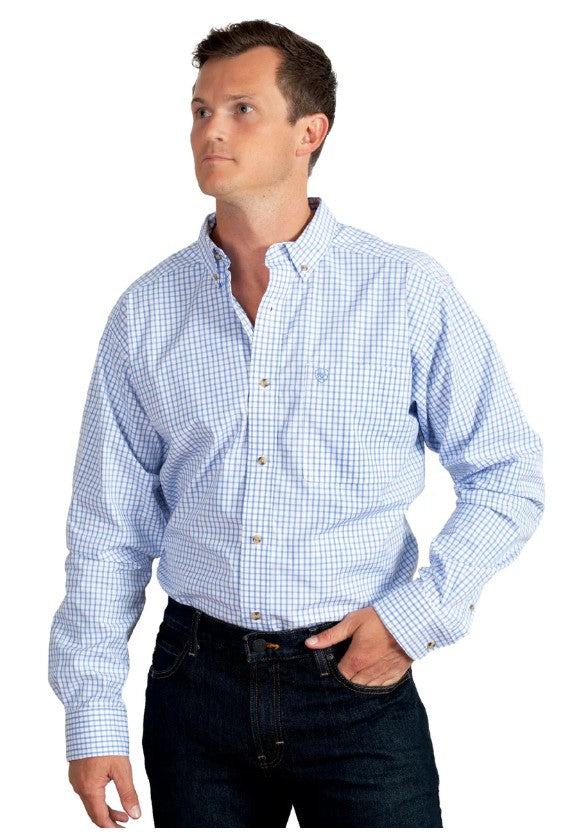 Ariat Mens Pro Series Cliff Long Sleeve Shirt Light Blue Check