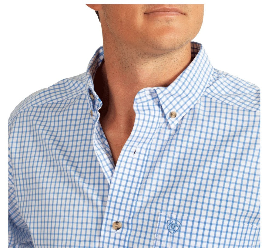 Ariat Mens Pro Series Cliff Long Sleeve Shirt Light Blue Check