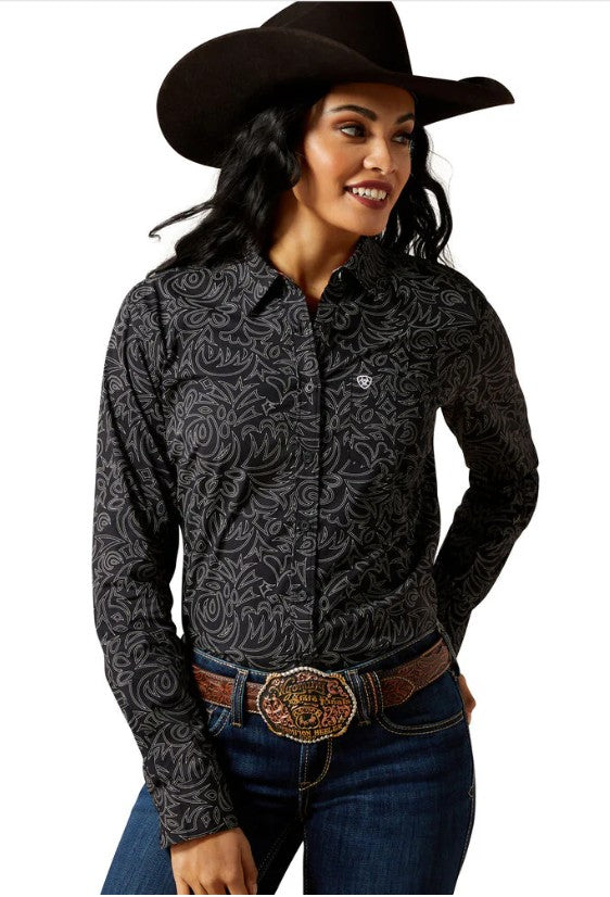Ariat Womens Wrinkle Resistant Kirby Long Sleeve Shirt Black Boot Stitch