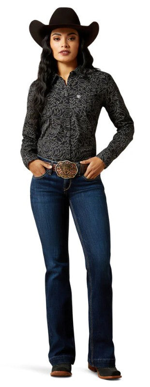 Ariat Womens Wrinkle Resistant Kirby Long Sleeve Shirt Black Boot Stitch
