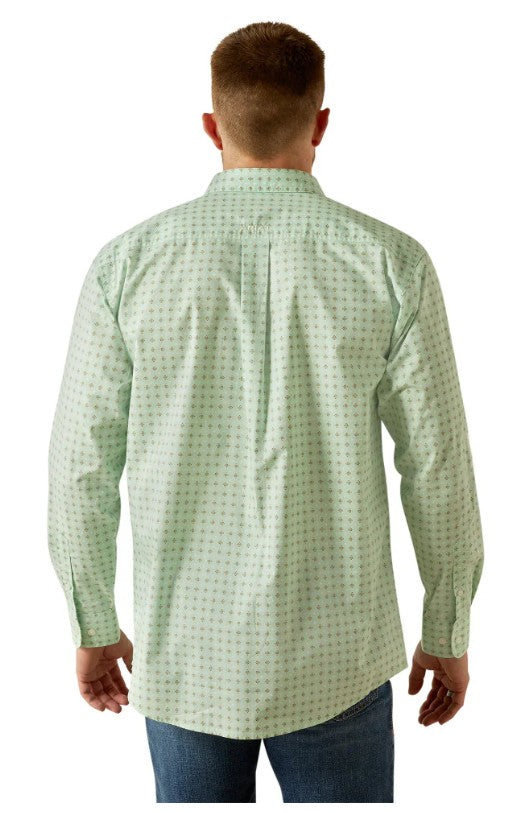 Ariat Mens Team Pierson Classic Fit Long Sleeve Shirt Light Green/White