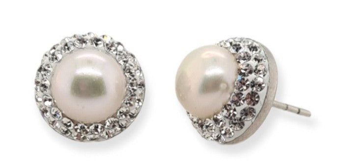 Studs S/S &amp; FW Pearls 12mm CZ