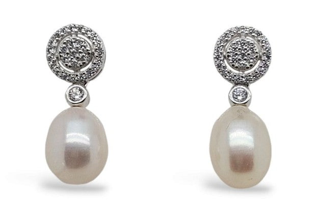 Earring S/S CZ &amp; F/Water Pearl