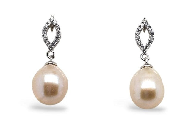 Earring S/S CZ & F/Water Pearl