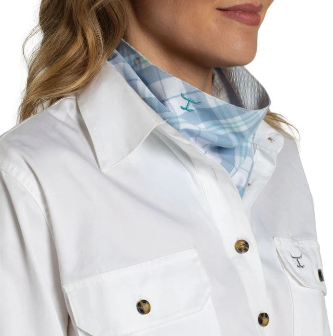 WMS Carlee Double Sided Scarf Bluebell & White Plaid