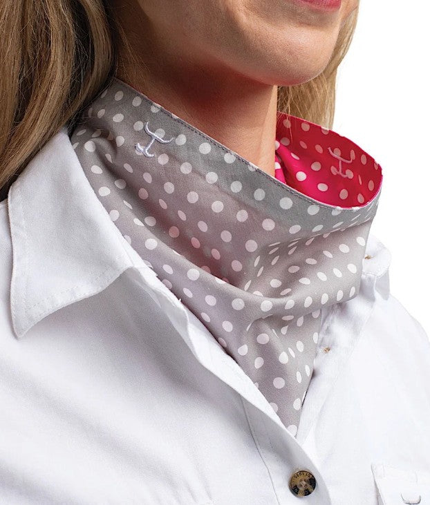 Carlee Double Sided Scarf - Smoke Grey & Raspberry Dots