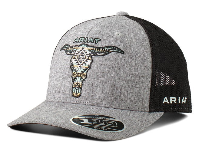 Ariat Mens Flexfit 110 CAP Snap Back Longhorn Grey