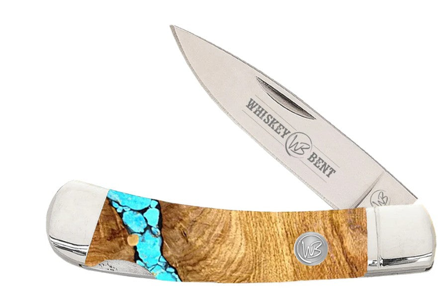 Whiskey Bent Trapper Pocket Knife Single Locking Blade - Turquoise River