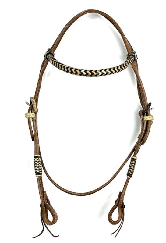 Ezy Ride Bridle Brow Harness Leather with Rawhide Plaited Brow and Buckles