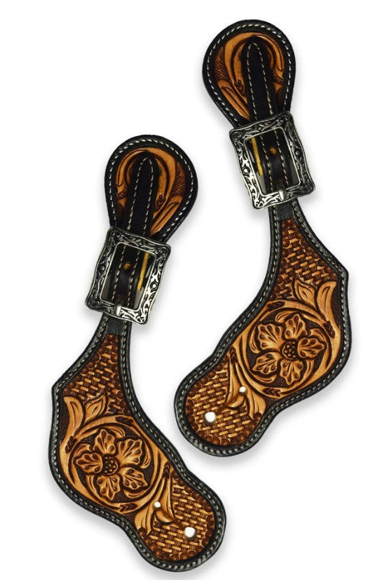 Ezy Ride Spur Strap Shaped Floral Stamping with Antique Buckle Two Tone